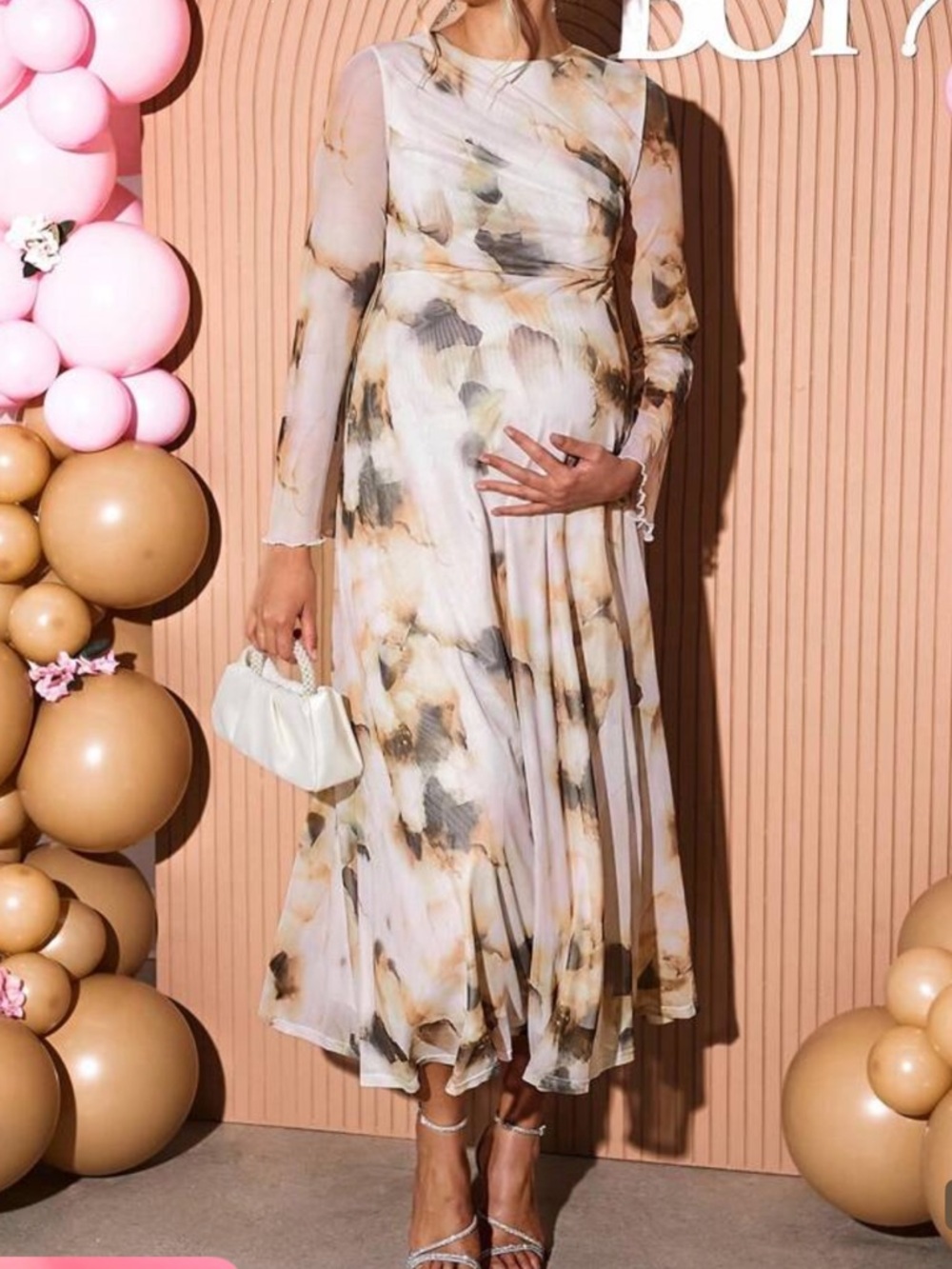 Floral Watercolor Midi Dress in Cream and Brown